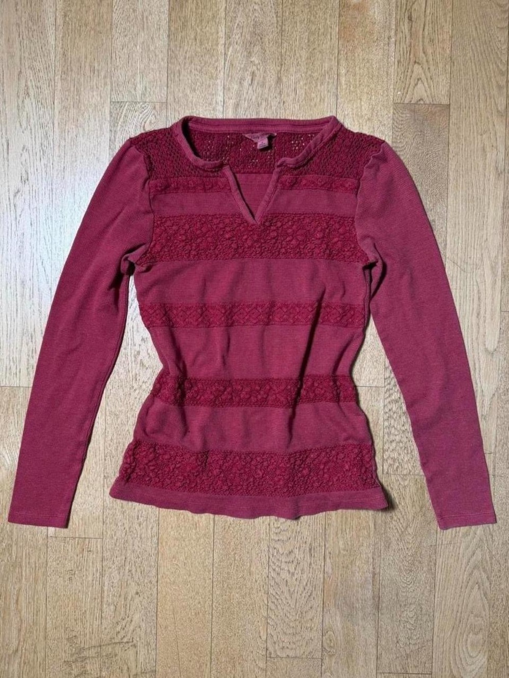 Y2K Lucky Brand Burgundy Lace Thermal Top